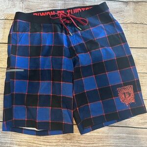 DIXXON Blue and Red Plaid Board Shorts